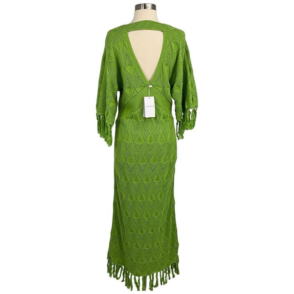 NWT DODO BAR OR Size 42 US 4-6 Simmons Dress Green Knit Tassles Maxi Half Sleeve - Picture 3 of 14